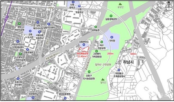 강동구 둔촌동 575-3번지 허브체험 공원 대상지 위치도 / 서울시